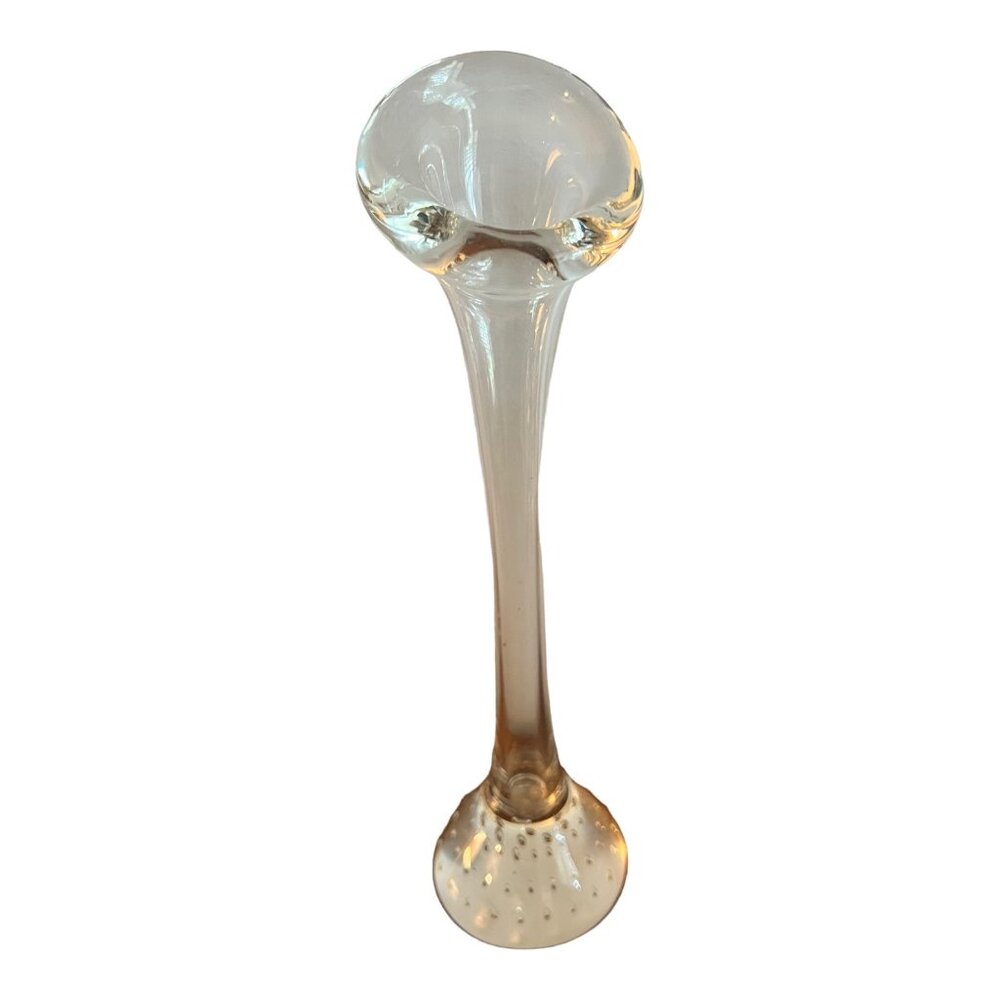 Vintage Hand Blown Art Glass Decorative Sculpture Vase With Bubble Texture 9.5"